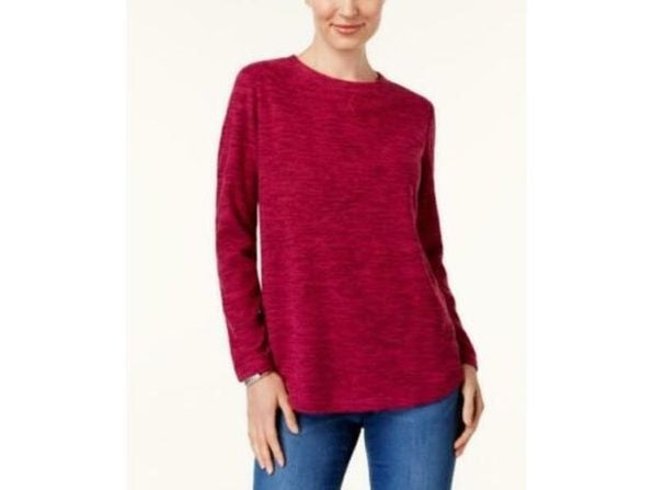 Karen Scott Women's Sport Space-Dye Microfleece Top Red Size Small