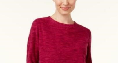 Karen Scott Women's Sport Space-Dye Microfleece Top Red Size Extra Small