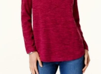 Karen Scott Women's Sport Space-Dye Microfleece Top Red Size Extra Small