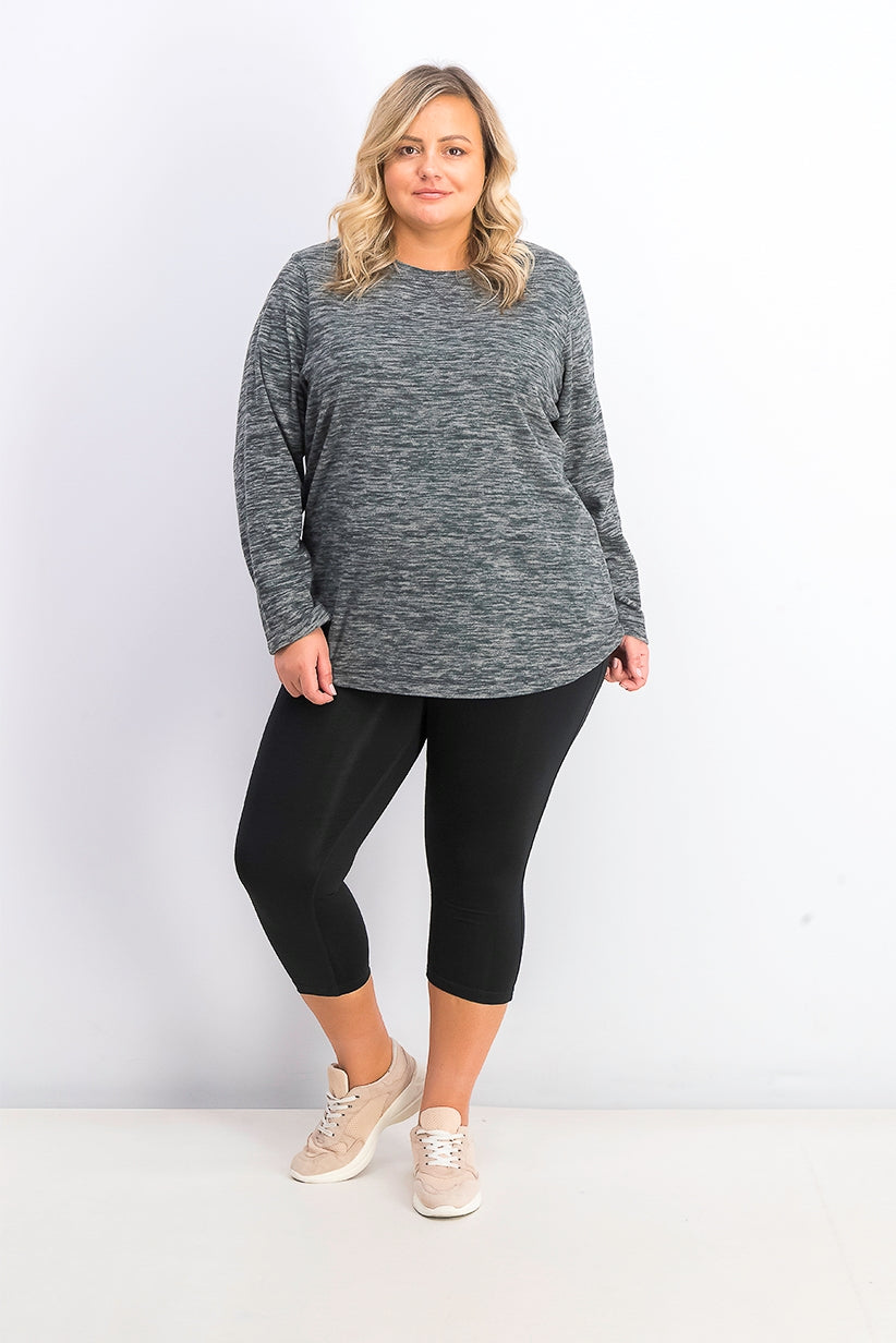 Karen Scott Women's Plus Size Marled Microfleece Top  Black Size 3 Extra Large