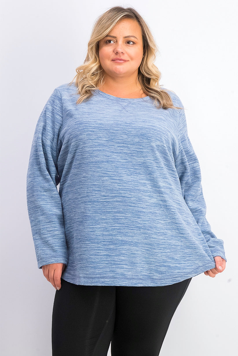 Karen Scott Women's Plus Size Marled Microfleece Top Black Size Extra Large