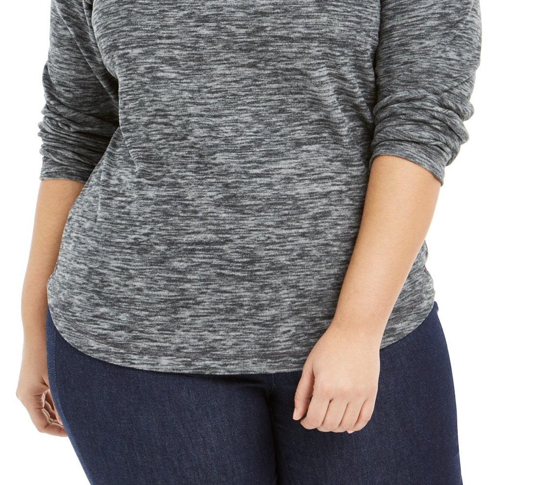 Karen Scott Women's Plus Size Marled Microfleece Top Black Size XX-Large