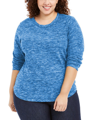 Karen Scott Women's Plus Size Marled Microfleece Top Teal Size 1X