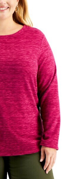 Karen Scott Women's Plus Size Marled Microfleece Top  Purple Size Extra Large