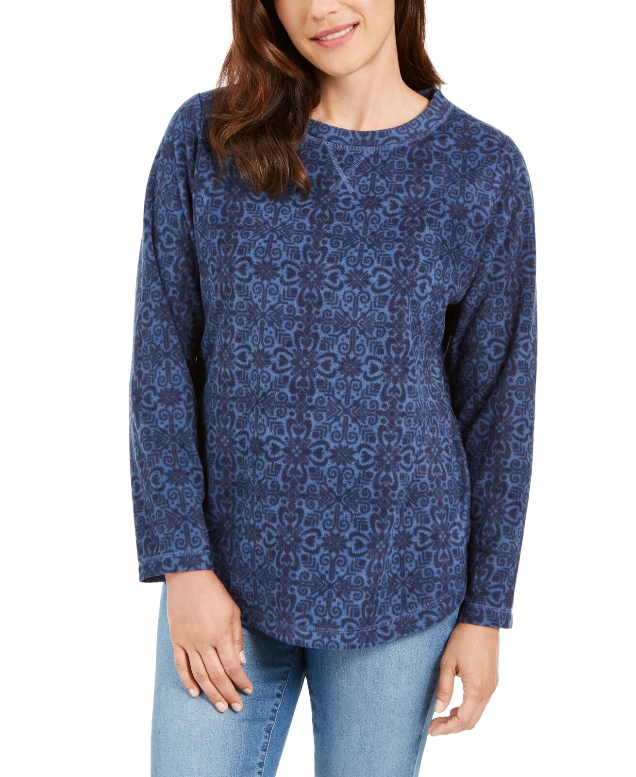 Karen Scott Women's Sport Printed Microfleece Top Blue Size Medium