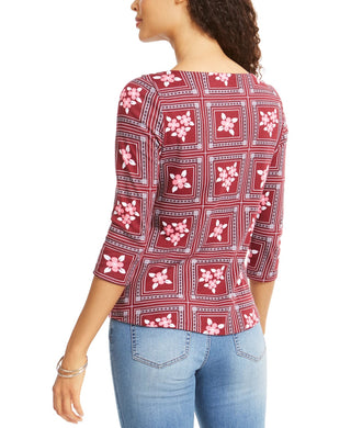 Charter Club Women's Tile-Print Top Red Size XX-Large