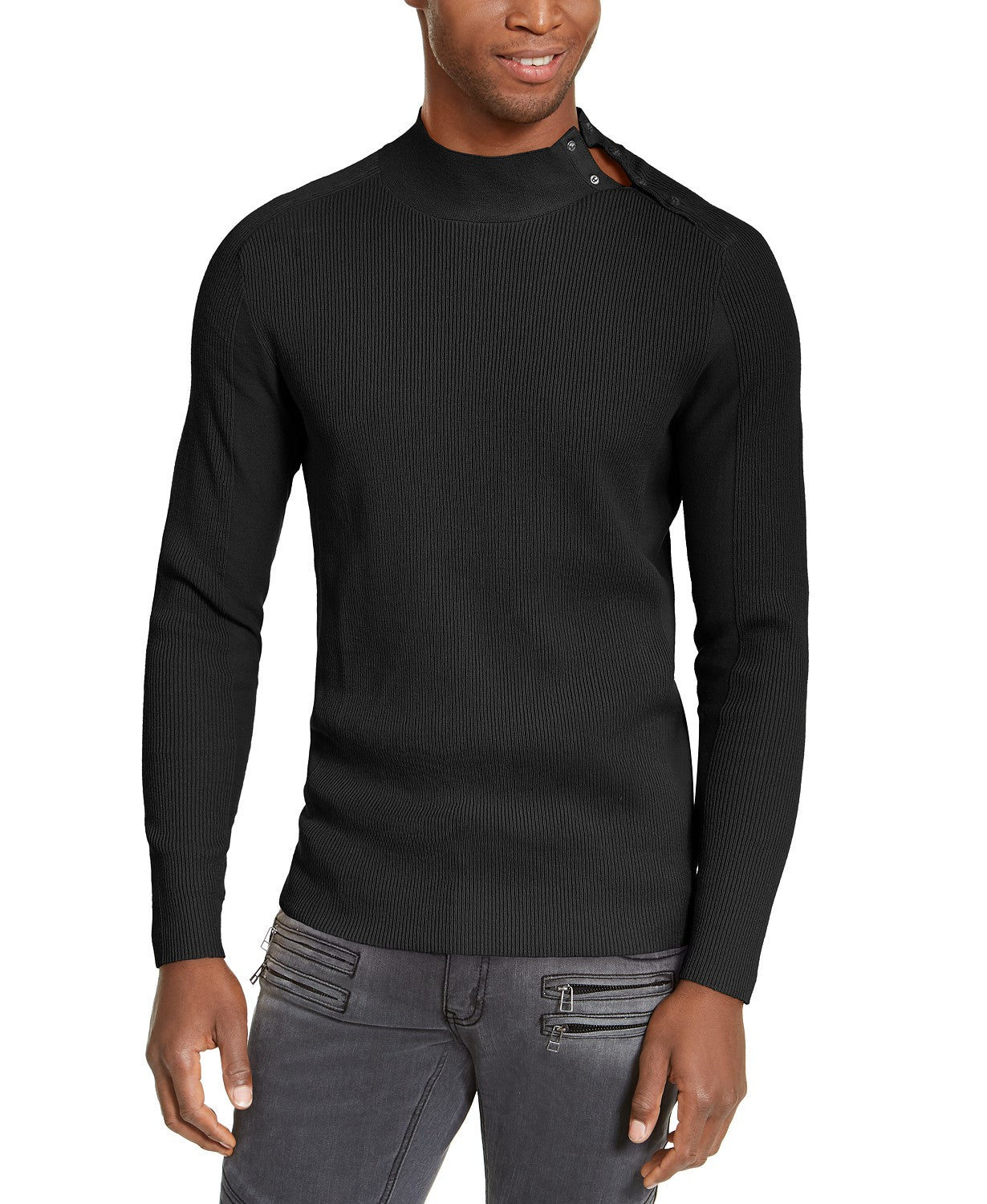 INC International Concepts Men's Ribbed Button Neck Sweater Black Size XX-Large
