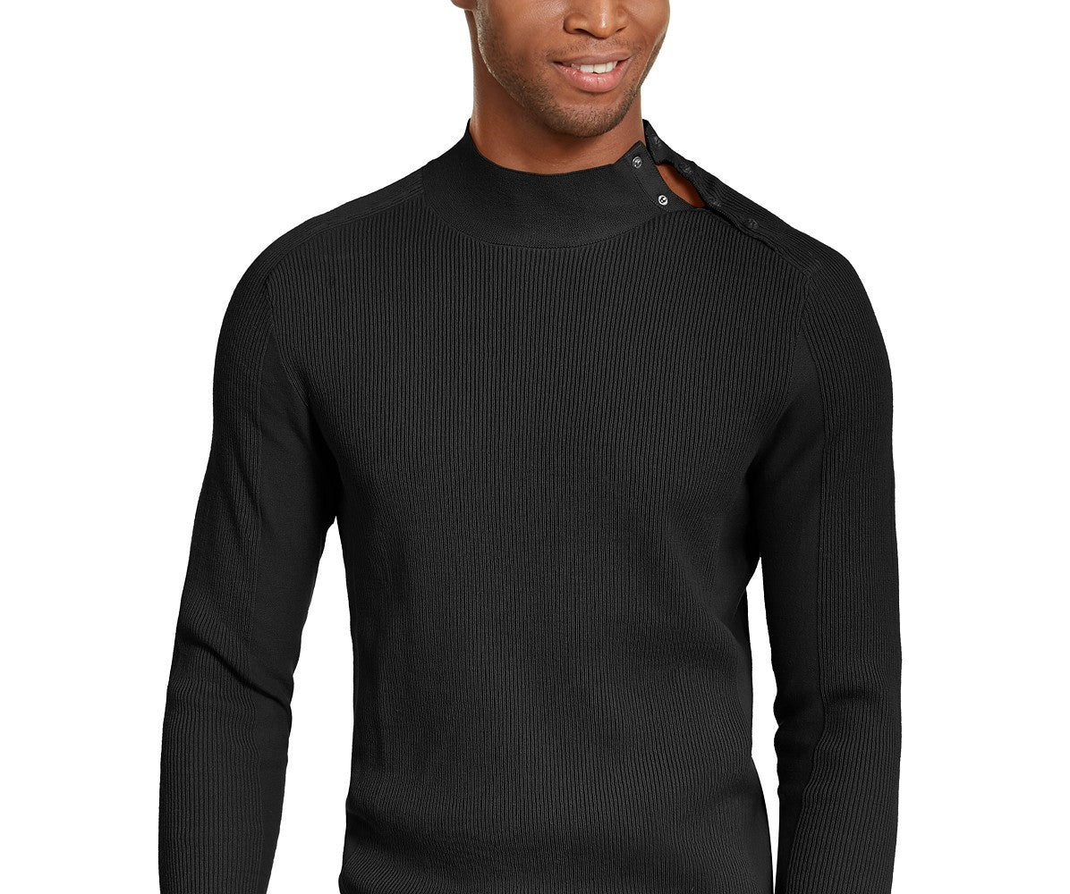 INC International Concepts Men's Ribbed Button Neck Sweater Black Size XX-Large