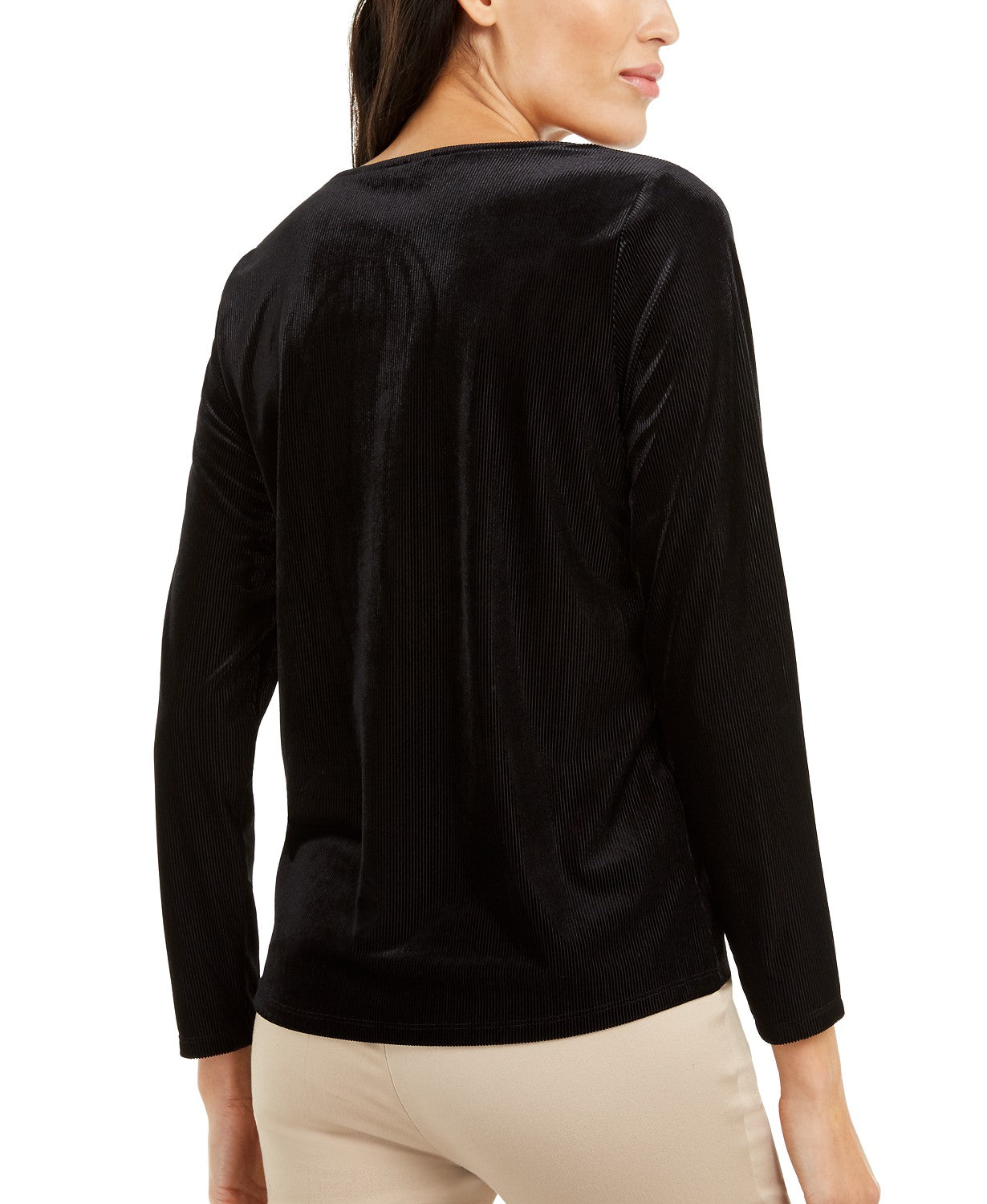 Alfani Women's Asymmetrical-Neckline Velvet Top Black Size Medium