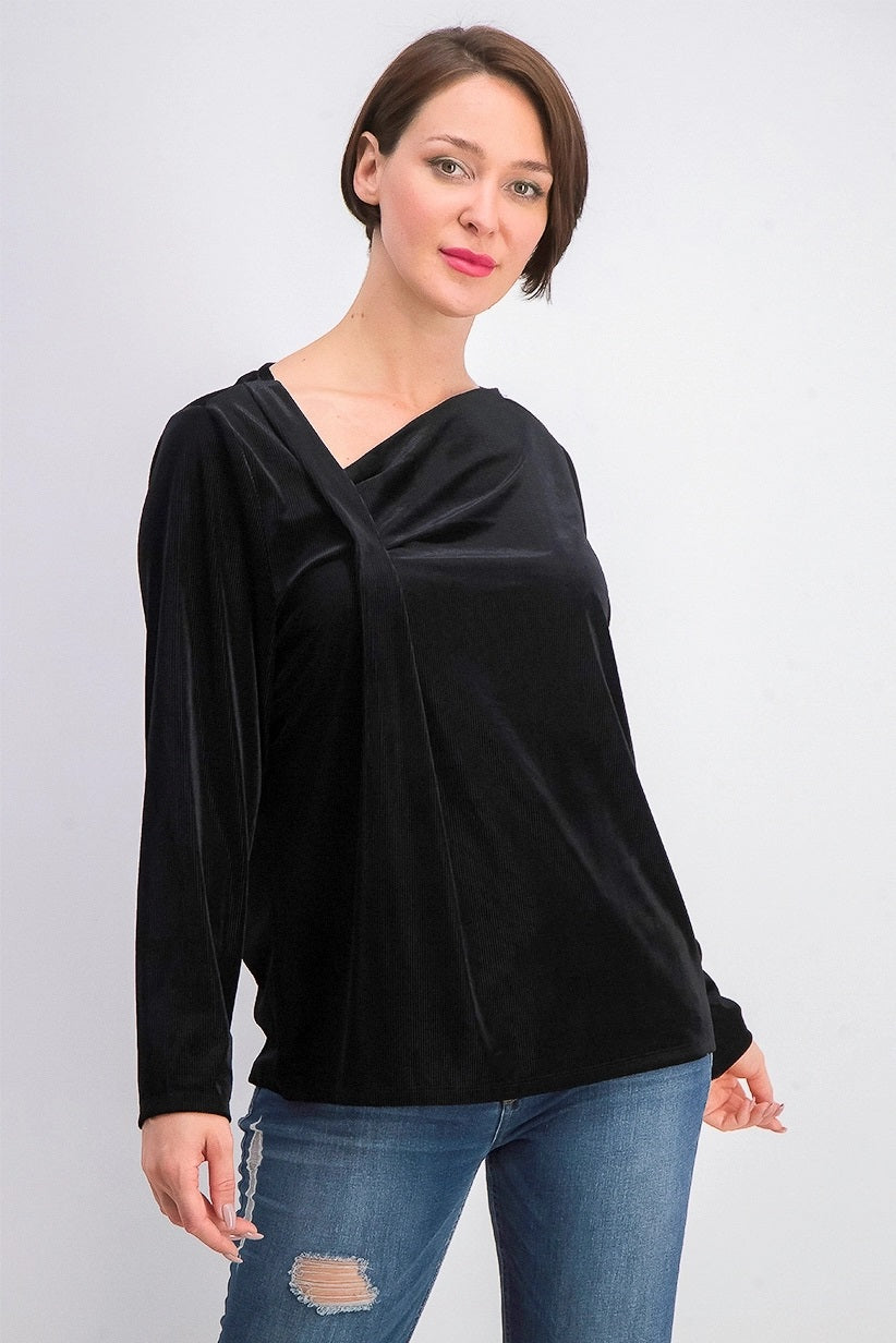 Alfani Women's Asymmetrical-Neckline Velvet Top Black Size Large