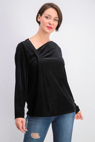 Alfani Women's Asymmetrical-Neckline Velvet Top Black Size Large