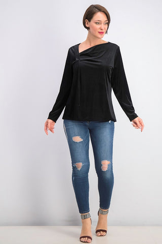 Alfani Women's Asymmetrical-Neckline Velvet Top Black Size Large