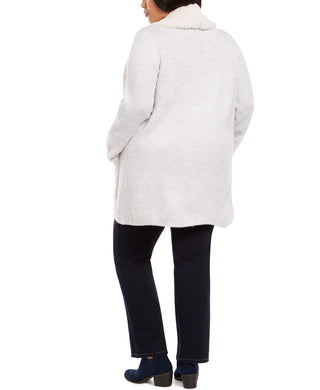 Style & Co Women's Plus Size Sherpa-Collar Cardigan Beige Size 3X