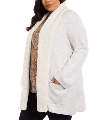 Style & Co Women's Plus Size Sherpa-Collar Cardigan Beige Size 3X