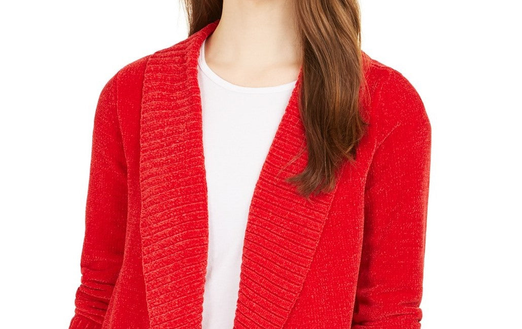 Style & Co Women's Knit Chenille Shawl Collar Cardigan Red Size Large