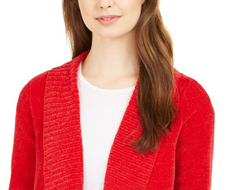 Style & Co Women's Shawl-Collar Open-Front Cardigan Red Size Medium