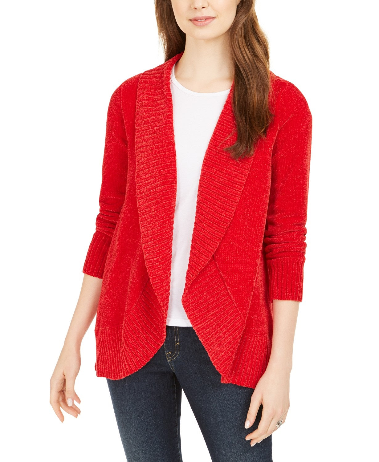 Style & co Women's Shawl-Collar Open-Front Cardigan Red Size Small