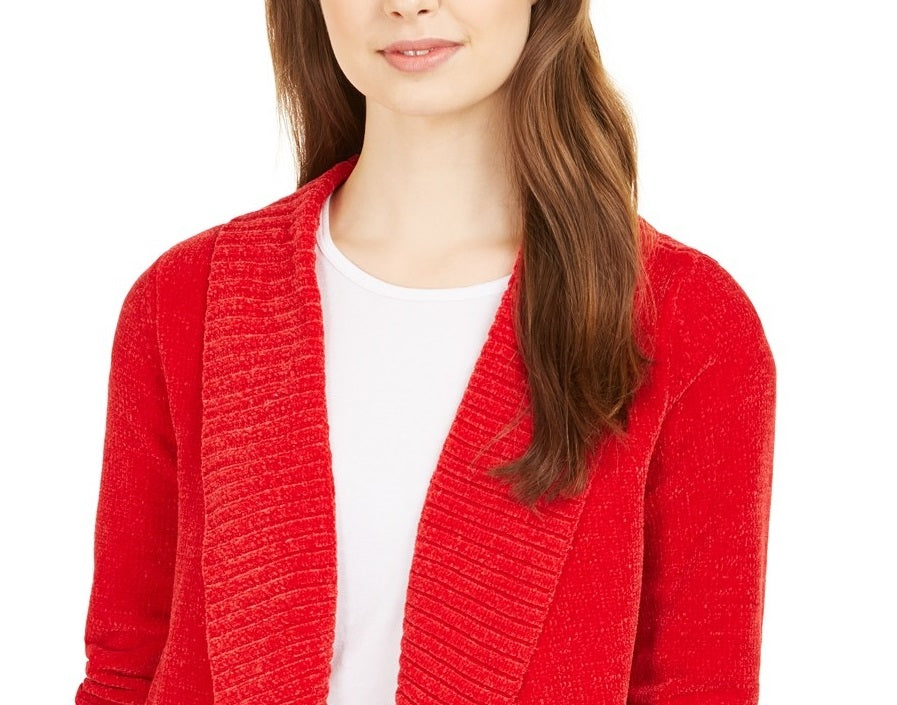Style & Co Women's Knit Chenille Shawl Collar Cardigan Red Size Extra Large