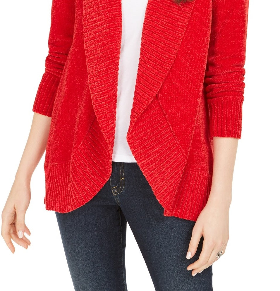 Style & Co Women's Knit Chenille Shawl Collar Cardigan Red Size Extra Large
