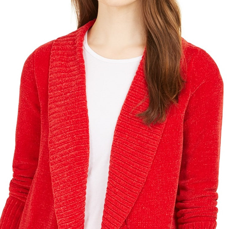 Style & Co Women's Petite Chenille Shawl-Collar Cardigan  Red Size PM