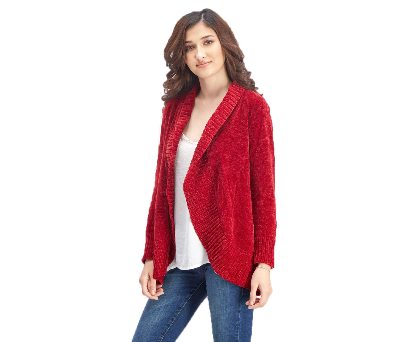 Style & co Women's Petite Shawl-Collar Open-Front Cardigan Red Size Small