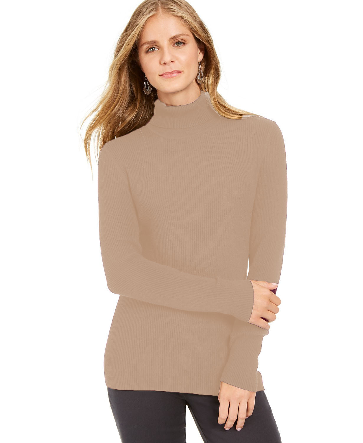Style & Co Women's Ribbed Turtleneck Sweater Beige Size 2 Extra Large