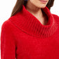 Style & Co Women's Textured Long Sleeve Cowl Neck Sweater Red Size Petite Large