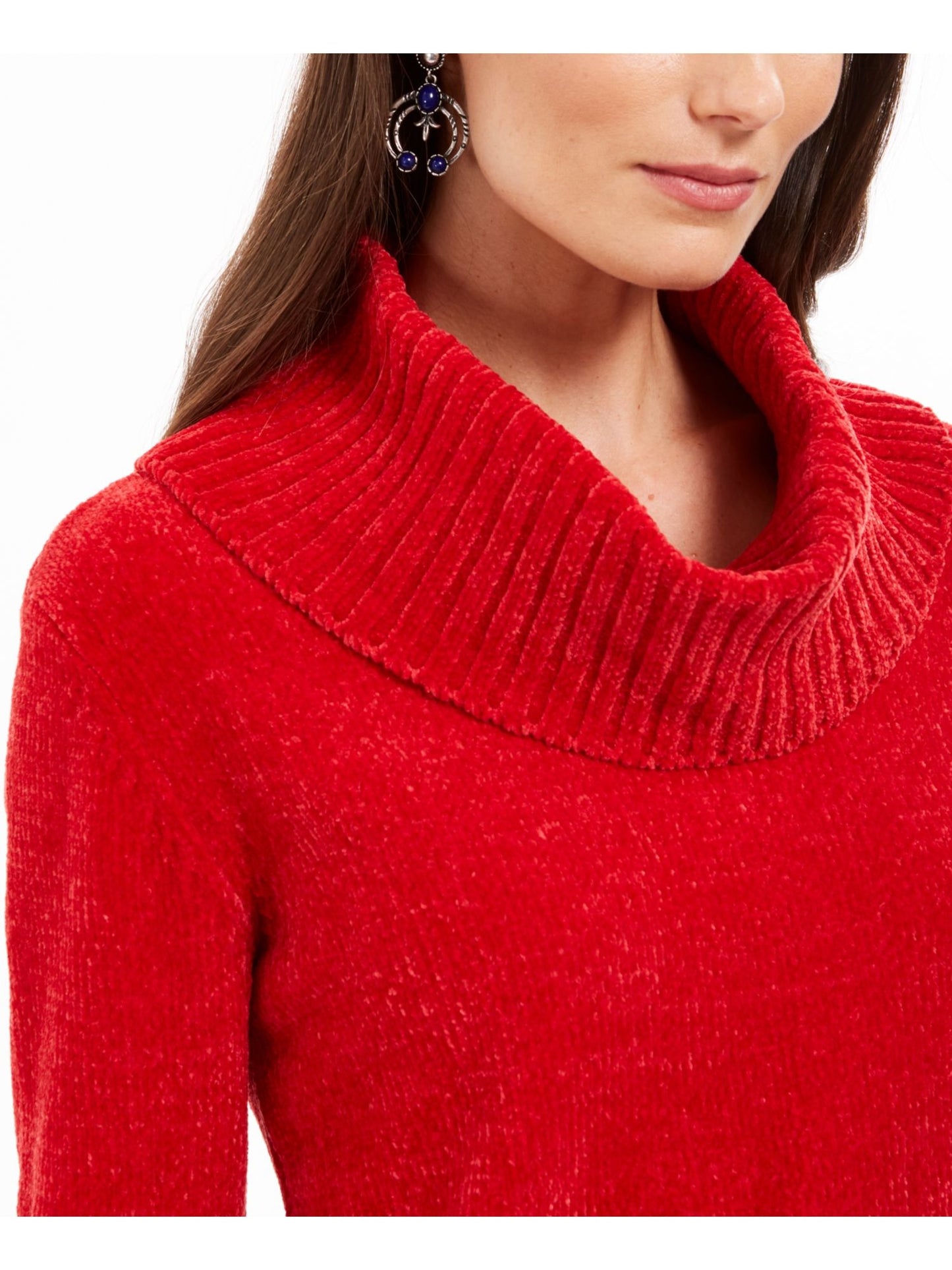 Style & Co Women's Textured Long Sleeve Cowl Neck Sweater Red Size Petite Large