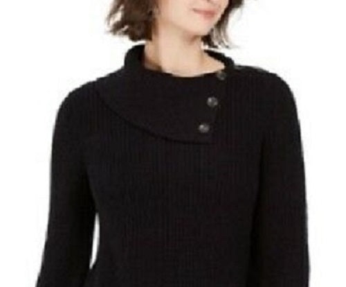 Style & Co Women's Scalloped-Hem Ribbed Sweater Black Size X-Small