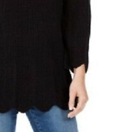 Style & Co Women's Scalloped-Hem Ribbed Sweater Black Size X-Small