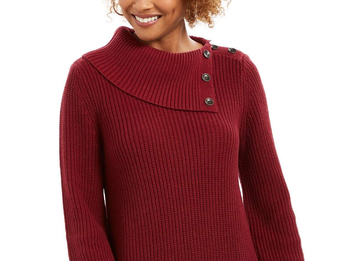 Style & Co Women's Scalloped-Hem Ribbed Sweater Dark Red Size Extra Large