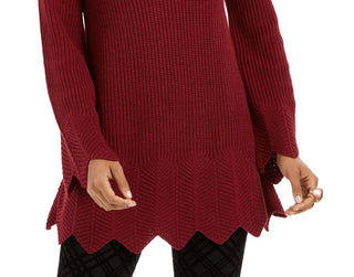 Style & Co Women's Scalloped-Hem Ribbed Sweater Dark Red Size Extra Large