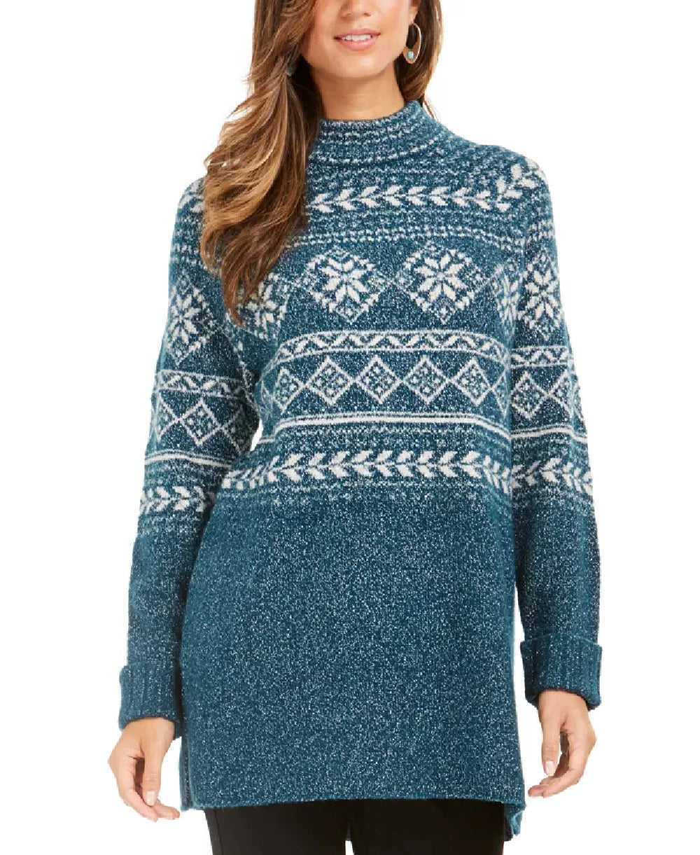 Style & Co Women's Fair Isle Tunic Sweater Green Size Large