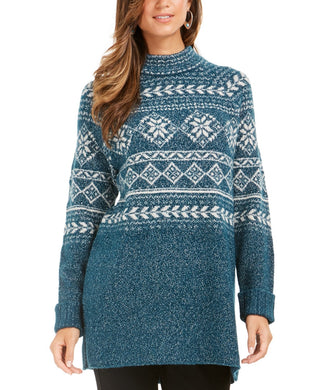 Style & Co Women's Fair Isle Tunic Sweater Fi Dark Kale Size Extra Small