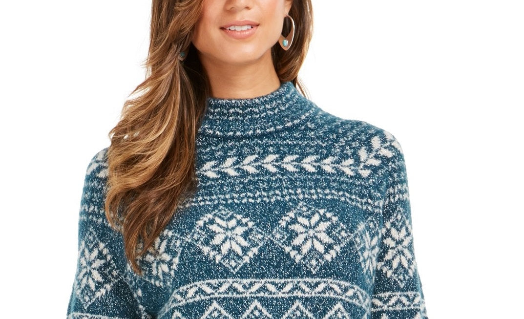 Style & Co Women's Fair Isle Tunic Sweater  Fi Dark Kale