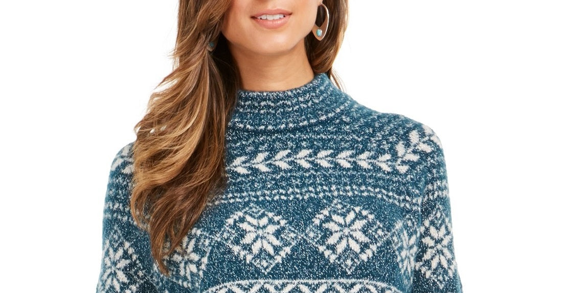 Style & Co Women's Fair Isle Tunic Sweater Fi Dark Kale Size 2 Extra Large