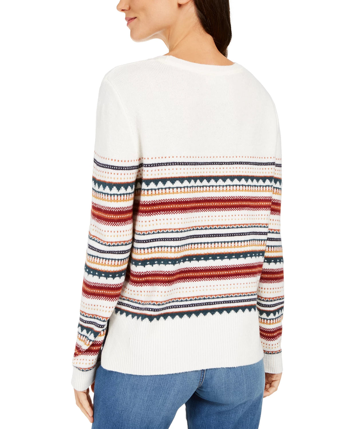 Style & Co Women's Striped Studded Sweater Beige Size Large