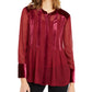 Alfani Women's Velvet-Trim Button-Front Top Wine Size Medium