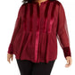 Alfani Women's Plus Velvet Trim Blouse Wine Size 1X