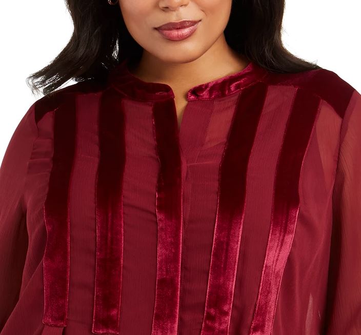 Alfani Women's Plus Velvet Trim Blouse Wine Size 1X