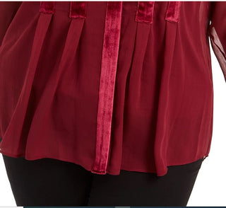 Alfani Women's Plus Velvet Trim Blouse Wine Size 1X