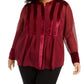 Alfani Women's Plus Size Velvet-Trim Blouse Red Size X-Large