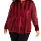 Alfani Women's Plus Size Velvet-Trim Blouse Wine Size 3X