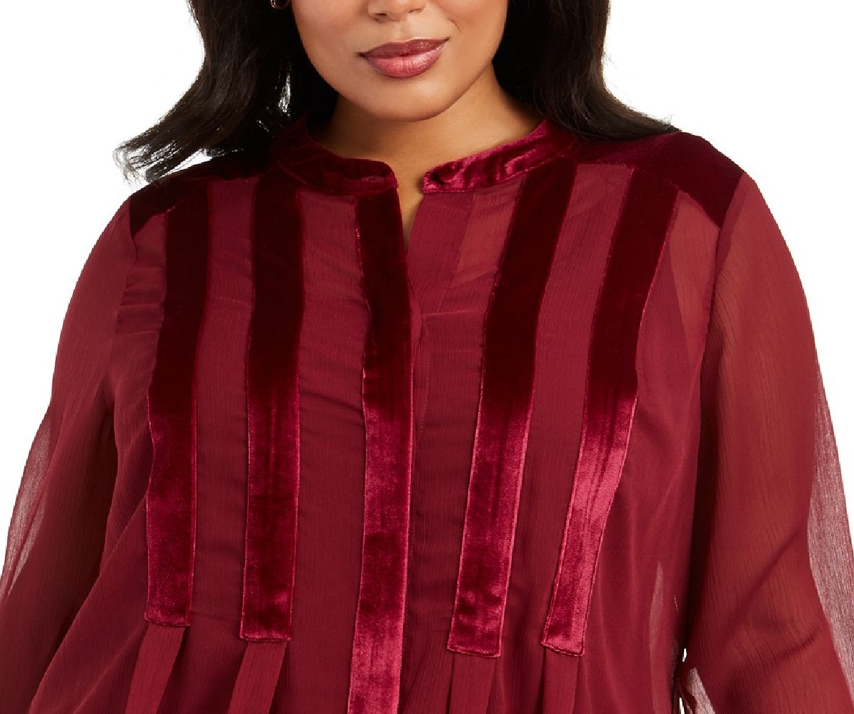 Alfani Women's Plus Size Velvet-Trim Blouse Wine Size 3X