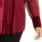 Alfani Women's Plus Size Velvet-Trim Blouse Wine Size 3X