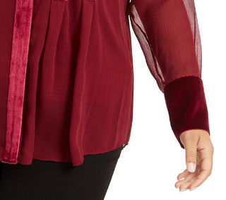 Alfani Women's Plus Size Velvet-Trim Blouse Wine Size 3X