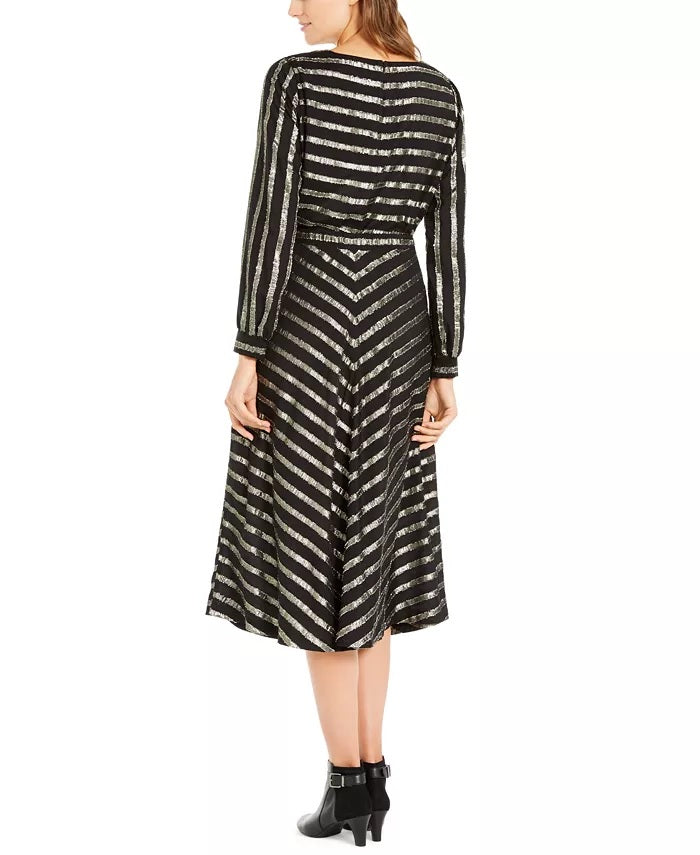 Alfani Women's Metallic-Stripe Top Black Size X-Large