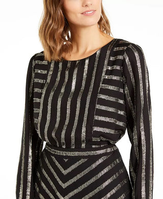 Alfani Women's Metallic-Stripe Top Black Size X-Large