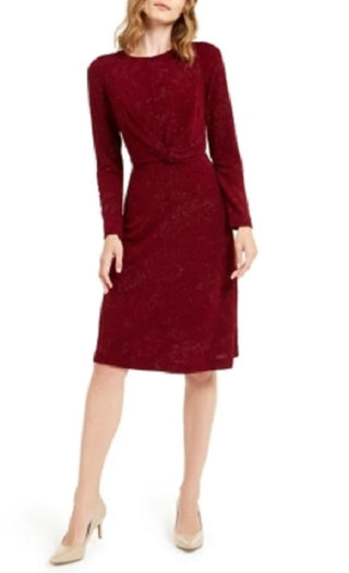 Alfani Women's Tonal Twist-Waist Dress Red Size Small