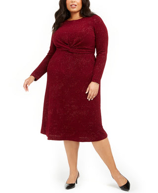 Alfani Women's Plus Size Twist-Waist Dress Wine Size XX Large